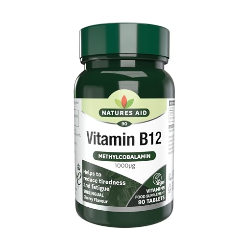 Natures Aid Vitamin B12 1000µg – High Strength Sublingual Tablets – Supports Energy, Metabolism & Nervous System – Vegan, Non-GMO, Gluten-Free Supplement – 90 Tablets