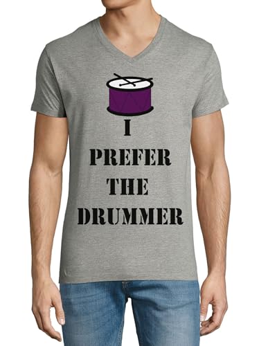 T-shirt col en V homme gris en coton I Prefer The Drummer