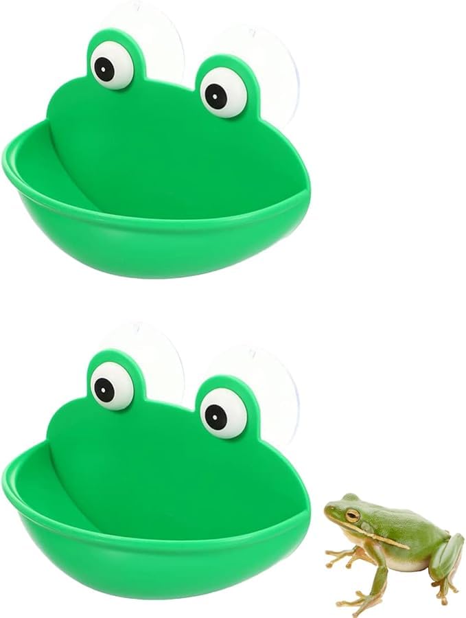 Comedero con ventosa para reptiles, anfibios, rana acuática, hábitat, sapo, tanque, decoración de tanque, alimentación, cuenco de críquet para gecko, dragón barbudo (2 unidades)