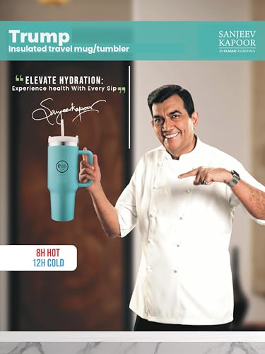 Image of Sanjeev Kapoor by Classic Essentials Stanley Stainless Steel 1200ML Tumbler with Lid and Straw, Hot and Cold Double Insulated Sipper Mug, 100% Leak Proof Coffee Tumbler Cupholder for Office Blue