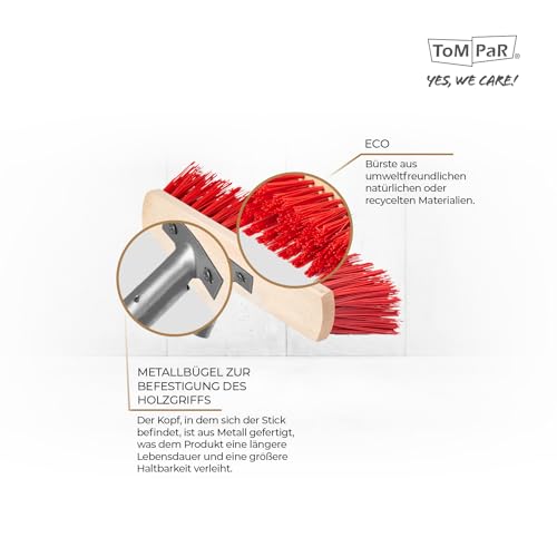 ToM PaR Straßenbesen | Besen | Kehrbesen mit Stielhalter aus Metall | Ohne Stiel | | Breiter Industriebesen | Saalbesen | Gartenbesen | Großraumbesen | Terrasse | Garage | Garten | 30 cm, Rot – Bild 6