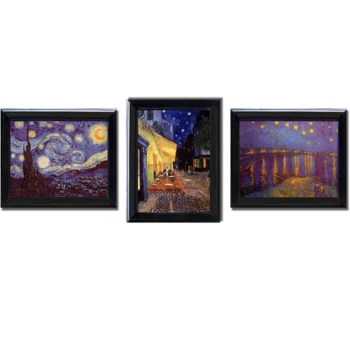 Artistic Home Gallery Starry Night Collection by Van Gogh 3-pc Black-Framed Canvas Set (Ready-to-Hang)