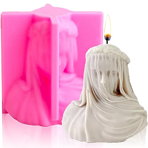 Gasusen Veiled Lady Candle Mold, Silicone Female Bust Maiden Sculpture Statue Mold DIY Hand Soap Making Resin Molds Clay Plaster Craft Mould (L), Pink, MSNS-188