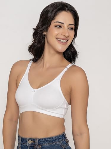 Image of INKURV Seamless Non-Padded Bra for Women | Non-Wired Cotton Full Coverage T-Shirt Bra | Thin Adjustable Straps | Double Layered Cups | Anti Sag Lift Up Support | Luna Combo of 2