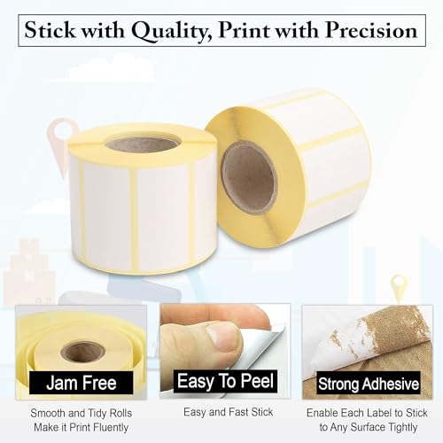 Image of GLUN Direct Thermal Barcode Label Sticker Size 60mm x 40mm, 1000 Labels, Pack of 2 Roll, Direct Thermal White Self Adhesive Sticker for Labeling & Barcoding