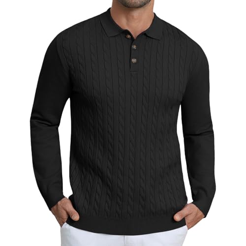 Lexiart Men's Cable Knit Sweater Long Sleeve Twist Patterned Warm Casual Black Size XL
