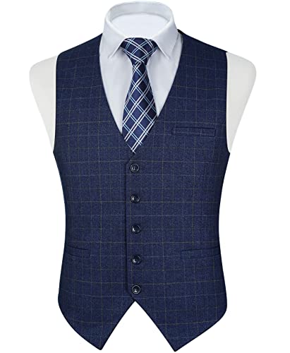 Faimo Navy Blue Suit Vest For Men Formal, Mens Vest Dress, Plaid Waistcoat For Men, Tuxedo Vest For Party Wedding Business(Xs-4Xl) #TOP5