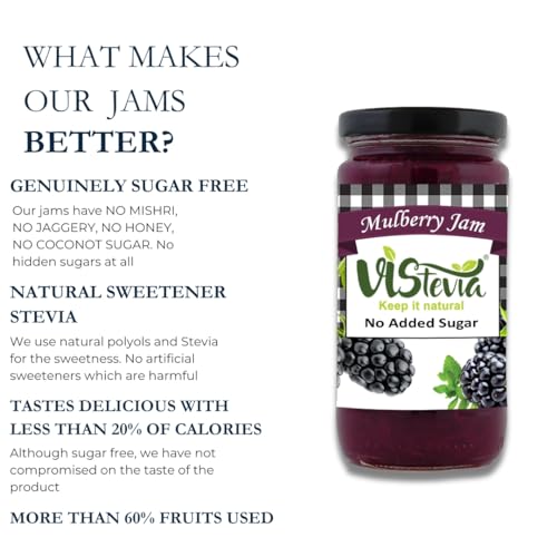 Image of Vistevia Sugar Free Mulberry Jam, Diabetic and Keto Friendly - Sweetened Naturally With Stevia, More Than 60% Mulberry Content - Delicious To Taste, Pack of 1 (400G)