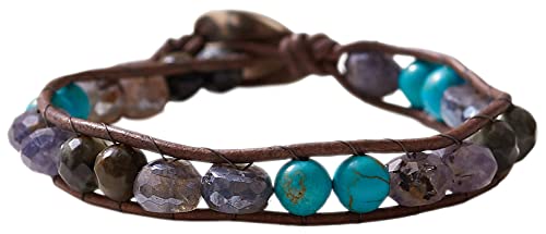 Chan Luu Blue Mix Single Natural Grey Leather Wrap Bracelet #TOP24