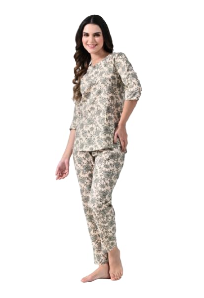 Image of Ichaa Women's Cotton Printed Night Suit - Top & Bottom Set