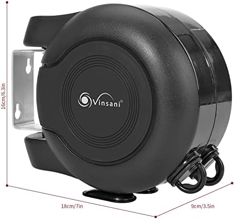 Vinsani 30 metre Retractable Reel Clothes Lines Washing Line with Twin Cable - Wall Mounted Heavy Duty Clothes Dryer 2 x 15m Lines of Drying Space, Full Black