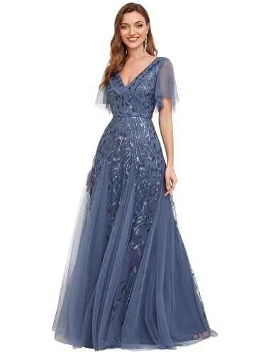 Image of Ever-Pretty Women's Sequin Formal Dresses Evening Gown Sparkly V-Neck Short Sleeve Floor Length Mother of The Bride Dress 736