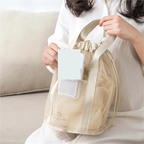 Folding Mesh Hollowed Out Tote With Drawstring Pocket Swimming Travel Organizer Ultra Lightweight Storage Bag4