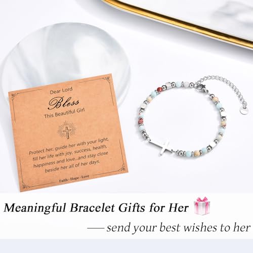 Image of Easter Basket Stuffers for Teens Girls, Christian Cross Bracelet Jewelry | Baptism Confirmation First Communion Easter Gifts for Girls