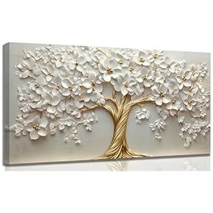 Large Tree of Life Canvas Wall Art,Gold Flower Painting Picture Wall Decor,Elegant Trees Poster Print Artwork for Living Room Bedroom Office Home Decoration