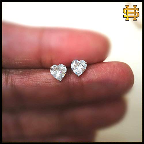 Image of HIGHSPARK 925 Silver Solitaire Stud Earrings | 92.5 Sterling Silver & Round Brilliant Cubic Zirconia Tops for Men Women