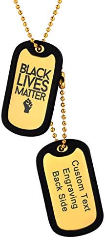 U7 Military Army Style Dog Tag ID Card Pendant Necklace for Him, Personalized Engraving Name Necklace, Adjustable Chain, Silver/18K Gold/Black Plated, Gift for Men