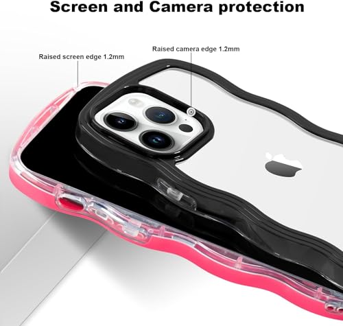 Image of MIDOS Back Cover Compatible with iPhone 14 Pro Max, Cute Curly Wave Frame Clear Case for Girls Women, Transparent Soft Silicone TPU Bumper Shockproof Protective Cover for iPhone 14 Pro Max (Black)