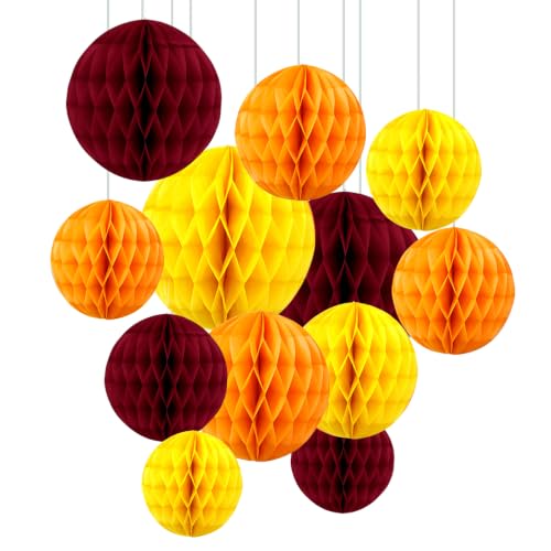 Image of ZOOYOO 12Pcs 6 inch 10 inch Honeycomb Balls Decorations Hanging Tissue Paper Pom Poms for Fall Wedding Birthday Party Baby Shower Harvest Decorations(Red Yellow)