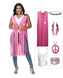 SENLI Hippie Clothes 60s 70s Outfits for Women Halloween Costume Fringe Vest 70's Disco Outfit Accessories (Pink, X-Large)