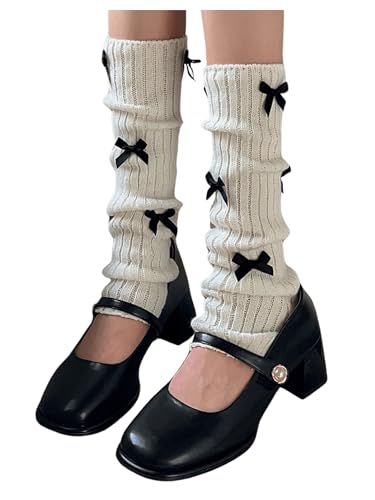 Image of WDIRARA Women's Bow Knitted Ankle Leg Warmers Long Socks Kawaii Boot Socks Y2K