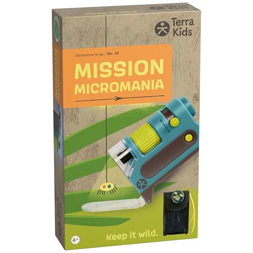 HABA Terra Kids Pocket-Mikroskop – Mini-Mikroskop für Kinder mit Zoom & Doppel-Beleuchtung, inkl. Tasche – Mobiles Entdecker-Spielzeug ab 4 Jahren – 2013655001