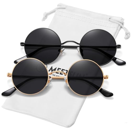 Image of MEETSUN Small Round Polarized Sunglasses for Men Women Metal Retro Hippie Circle Sun Glasses Driving Festival Cosplay UV400