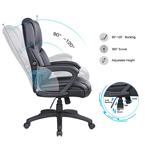 Bowthy Executive Massage Office Chair With Heated,45°Reclining Ergonomic Office Chair With Footrest,High Back Computer Desk Chair With Wheels,Diamond-Stitched Cushion Leather Office Chair (Grey #TOP5
