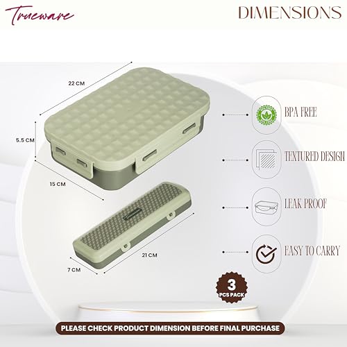 Image of Trueware Crest Lunch Box 2 Compartment Leak-Proof BPA Free Stainless Steel, Lunch Box for Kids, Lunch Box for School & Office with a Spoon, 580 ML