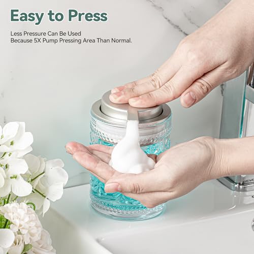 Image of Glass Foaming Soap Dispenser Set - 2 Pack Foam Hand Soap Dispenser for Bathroom, Clear Hand Wash Dispenser Bottle with Matte Silver Pump for Kitchen, 8 Oz Refillable Dish Liquid Foam Dispenser 2 Pcs