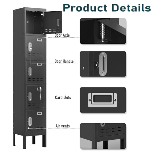 Image of BUTISOW Metal Lockers - 66 inch Height Steel Lockers for Employees with 5 Door Storage Locker with Card Slot for Employees Gym School Home Office Garage - Assembly Required
