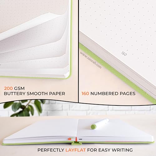 Image of NEORAH - B5 - ART JOURNAL |200Gsm Dotgrid Notebook |160 Pages(25.0 x 17.5 cm) | Lay Flat |HardCover Bullet - Journal |3 Bookmarks |Elastic Closure| Inner BackPocket | Ideal-Bujo,Drawing (LIGHT GREEN)