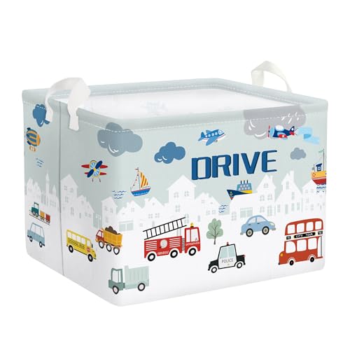 Clastyle 36L Blue City Car Building Storage Basket Dirty Clothes Laundry Hamper for Bedroom Bathroom Collapsible Kids Room Nursery Book Toy Storage Box