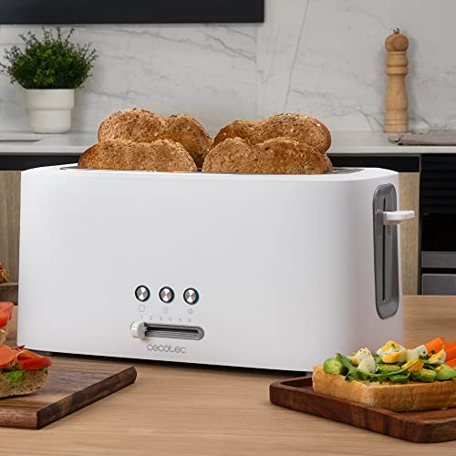 Cecotec Tostadora Toast&Taste 16000 Extra Doble White. 1630 W, 2 Ranuras largas extraanchas, Función Recalentar, Descongelar y Cancelar, Plástico, Varillas superiores, Blanco