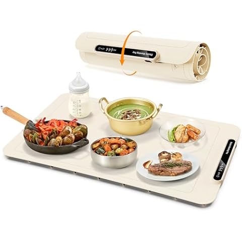 Electric Warming Tray, Yabano Foldable Food Warming Mat with 3 Temperature Settings, Auto Shut-Off Food Warmer for Buffet, Family Gatherings, Sabbath, Holidays (Apricot) Cover