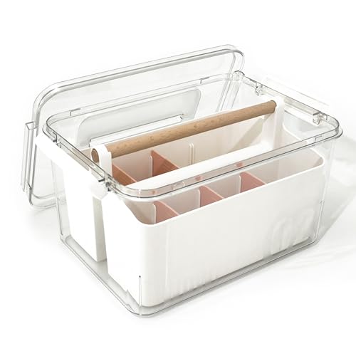 Image of Craft Caddy with Lid and Lift-Out Portable Caddy, Pink | Art Supply Storage, Adjustable Dividers, Clear Storage Organizer, Teacher Supplies, Markers & Brushes, Stackable 11x8x7 in
