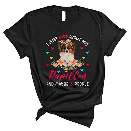 I Just Care About My Papillon Cute Funny Mother's Day Leopard Floral Dog Lover Unisex T-Shirt Black