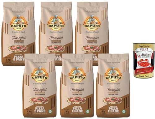 Italian Gourmet Bundle 6 x 1 kg Farine Sans Gluten pour Pizza et Pain + Italian Gourmet Polpa 400 g, préparation spéciale sans gluten pour pâte à pizza et...