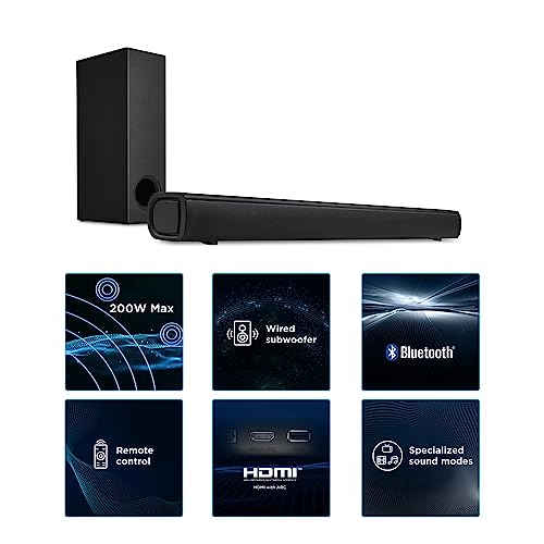 Image of TCL S332W 2.1 CH Soundbar with Wired Subwoofer, Supportig Bluetooth, HDMI(ARC), Coaxial Input, AUX, USB & Remote Cotrol (Black)