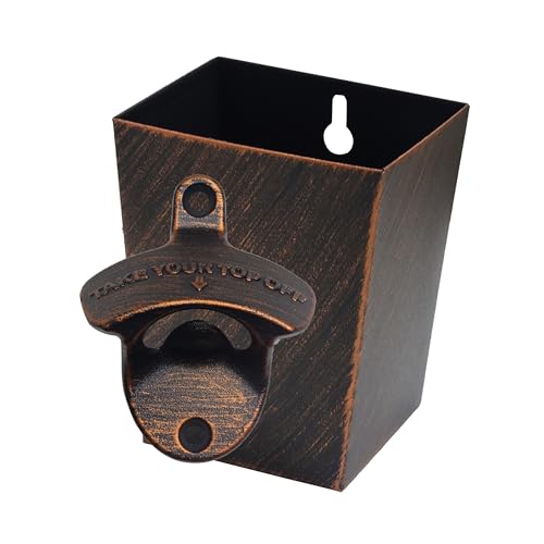 Jumiok Old Fashioned Wall Mount Beer Opener with Cap Catcher Rustproof, Antique Copper Mountable...