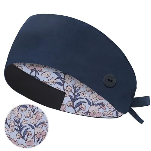 Image of QBA Adjustable Working Cap with Button, Cotton Working Hat Sweatband, Elastic Bandage Tie Back Hats for Women & Men, One Size