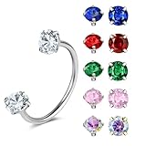 6ixGosh G23 Titanium Horseshoe Nose Rings 20G Horse Shoe Nose Ring Hoops Surgical Steel Half Cartilage Tragus Earring Hoop Internally Threaded Double Cubic Zirconia Nose Septum Piercing Jewelry, 2