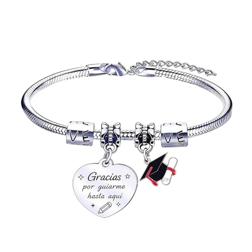 RAOPNHS Pulsera Profesora, Regalos Originales para Profesores, Pulsera de La Profesora Con Grabado Graduación, Regalo Grabado Pulsera Graduación, Cumpleaños Regalo del dia del Maestro