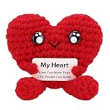 COZYMATE Gifts for Him Her Boyfriend Girlfriend Pocket Hug Heart with Positive Emotional Card Handmade Crochet Heart Doll for Valentine Boyfriend Girlfriend Couples (HeartShape-Red)