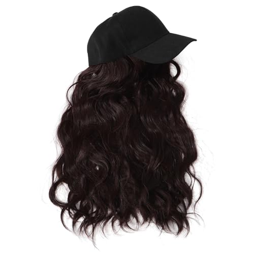 Casquette de baseball avec cheveux bouclés Holibanna postiche long brun