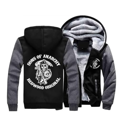 Sudadera con Capucha Gruesa de Invierno para Hombre de Anarchy Sons Graphics, Sudadera con Capucha cálida con Cremallera Completa, Chaquetas Cortavientos de Manga Larga,Dark Grey-L