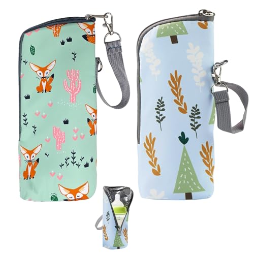 2-Piece Printed Bottle Bag Convenient Bottle Insulation Cover Baby Outdoor Products Suitable for Shopping Picnics and Travel.