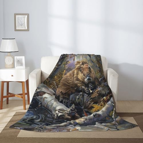 Couverture douce grand format motif castor pour lit adulte et enfant - 7