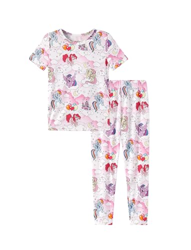 My Little Pony Pajamas with Bamboo Viscose Snug Fit for Toddler Girls Unicorn Print Short Sleeve Shirt and Pant Sleepwear Bedtime Pink For Girls Size 4T