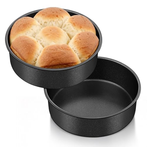 HaWare 7 inch(18cm) Cake Tins Set of 2 5cm Deep Stainless Steel Cake Pan Non-Stick Round Baking Pan for Baking Roasting Serving Versatile Layer Round Cake Mould Bakeware Rust-Resistant Black